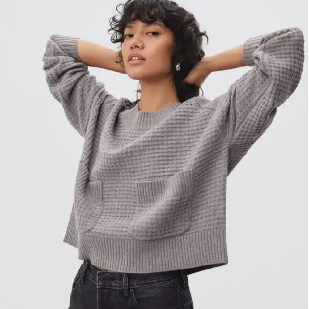 Everlane Belgian-Waffle Sweater Pocket Pullover Heathered Sand ReCashmere XXS